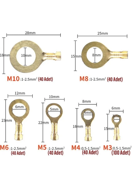 300 Parça Sarı Terminal Yuvarlak Set (Oto Tip Pabuç) + Daralan Makaron 1-2,5 Mm2