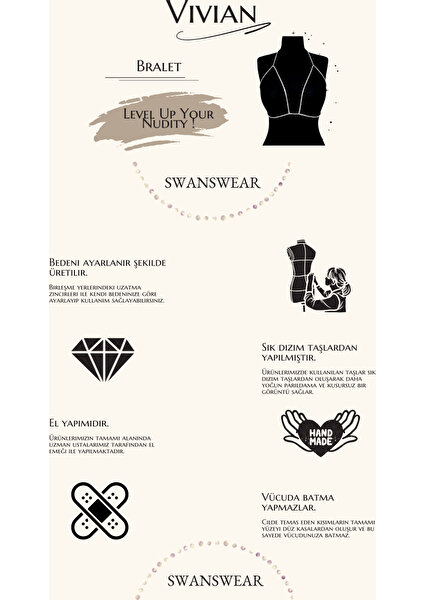 Swans Wear | Vivian Taşlı Bralet, Sütyen, İç Giyim, Aksesuar, Takı, Gümüş renk