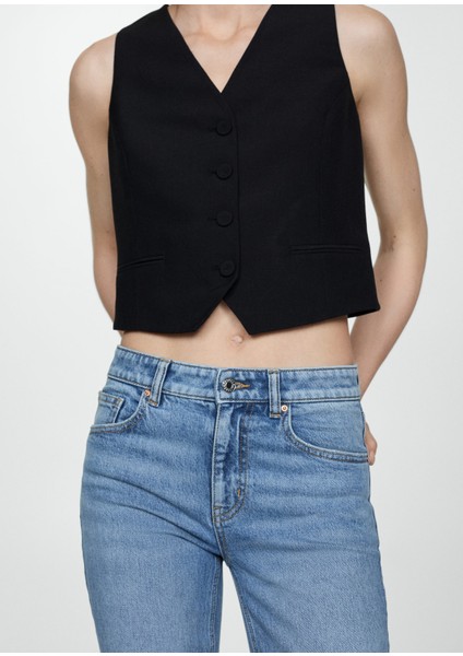Orta Bel Mid-Rise Düz Kesim Yırtmaçlı Jean