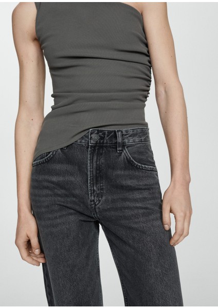 Orta Bel Mid-Rise Düz Paça Jean