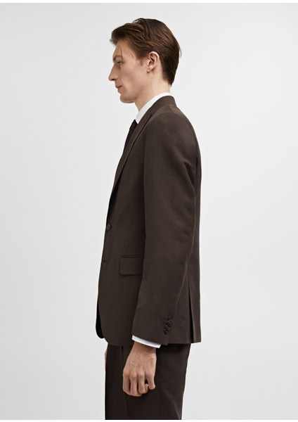 Slim Fit Keten Ve Pamuklu Takım Elbise Ceketi