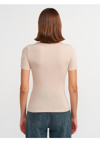 30747 Bisiklet Yaka Basic T-Shirt-Bej fiyatları