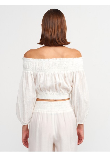 50258 Omuzları Açık Düğmeli Top-Ekru fiyatları