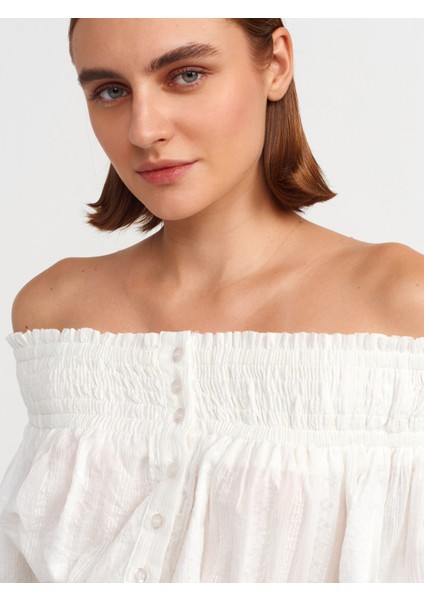 50258 Omuzları Açık Düğmeli Top-Ekru modelleri