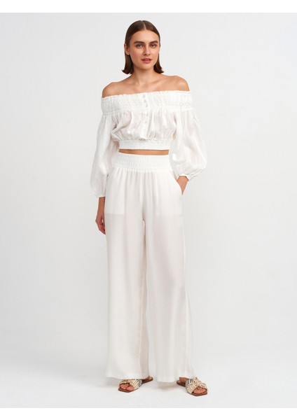 50258 Omuzları Açık Düğmeli Top-Ekru fırsatları