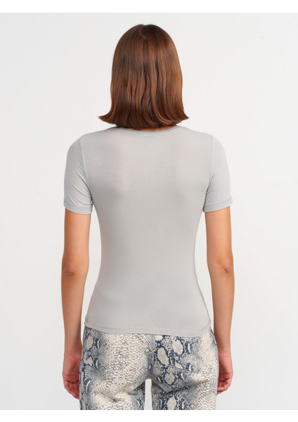 30747 Bisiklet Yaka Basic T-Shirt-Açık Gri fiyatları