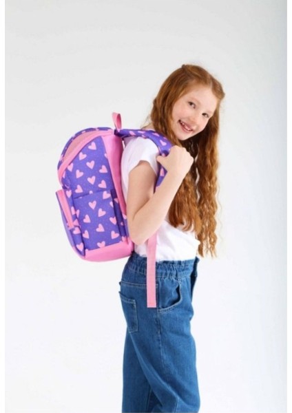 Back To School Kids Mor Sevimli Tavşan Kız Çocuk Okul Sırt Çantası - Özel Tasarım Elde Yıkama Tek E