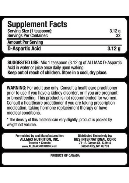 D-Aspartic Acid 100 gr Usa Menşei  3538