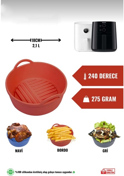 Airfryer Silikon Pişirme Kabı, Xiaomi 3,5 L ve Philips 4,1 ile tam uyumlu