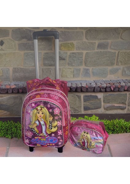 Desenli Işıklı Tekerlekli Çekçekli Ilkokul Beslenmeli Takım ÇANTA-2024 Tek Ebat Back To School Orga