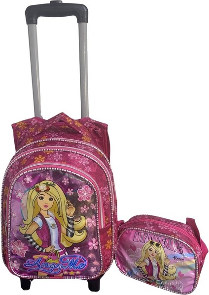 Desenli Işıklı Tekerlekli Çekçekli Ilkokul Beslenmeli Takım ÇANTA-2024 Tek Ebat Back To School Orga