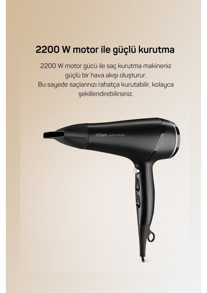 Yok Black Motion Saç Kurutma Makinesi AR5099 220 - 240 V 50 Hz / 60 Hz 2 Kademeli C / F 4 Yıl Dc St