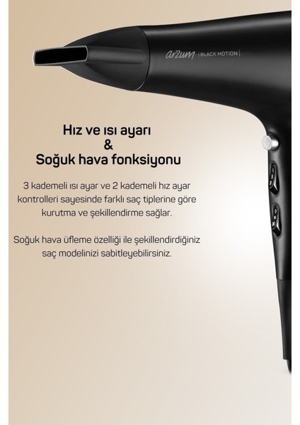 Yok Black Motion Saç Kurutma Makinesi AR5099 220 - 240 V 50 Hz / 60 Hz 2 Kademeli C / F 4 Yıl Dc St