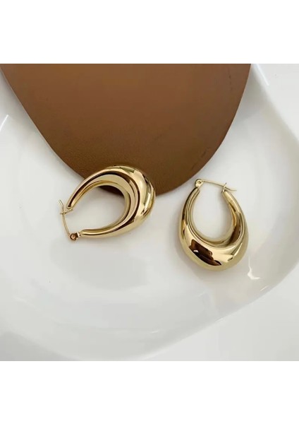 Minimalist Parlak Kalın Titanyum Çelik Takı Basic Zarif Halka Küpe