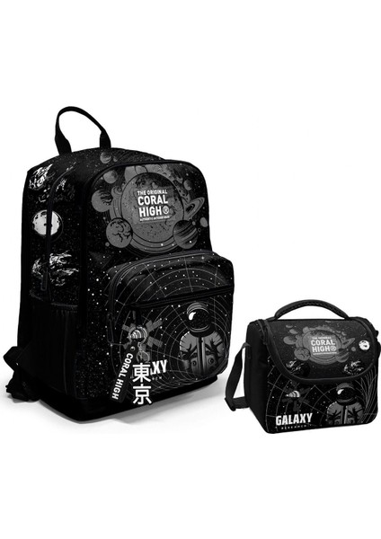 Parça Mevcut Değil Dört Bölmeli Ortaokul Çantası ve Beslenme Çantası Seti - Siyah Galaxy - Erkek Ço