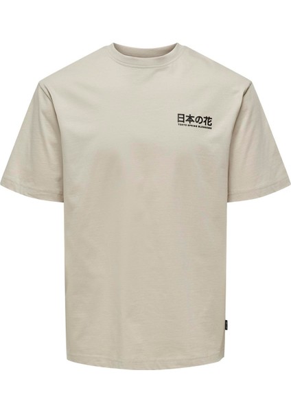 O Yaka Baskılı Açık Bej Erkek T-Shirt Onskace Rlx Jap Ss Tee