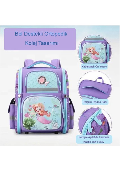 Back To School Cat(Kedi) Ortopedik Kolej Çantası Hayır Tek Ebat Suya Dayanıklı Pembe Unicorn Teksti