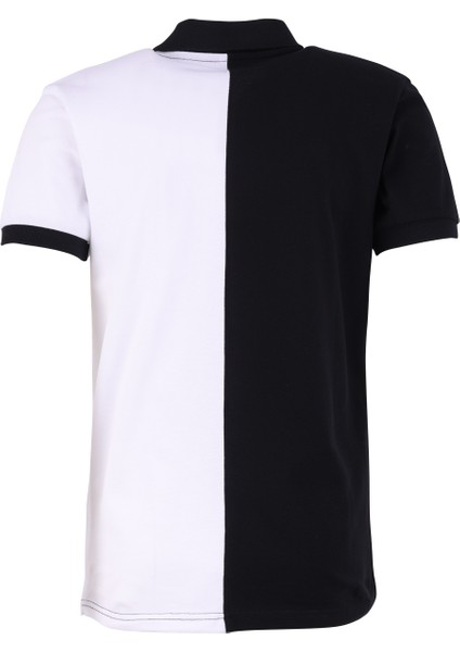 Desenli Siyah - Beyaz Erkek Polo T-Shirt 241V3A1601