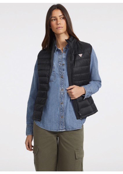 Siyah Kadın Yelek Gj Puffer Vest - Recy Irıdescent Ny