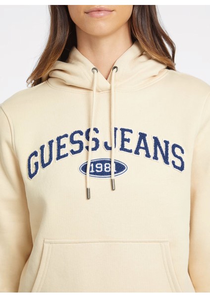 Kapüşon Yaka Desenli Bej Kadın Sweatshırt Gj Hood Reg Guess J - Organıc Co/pl