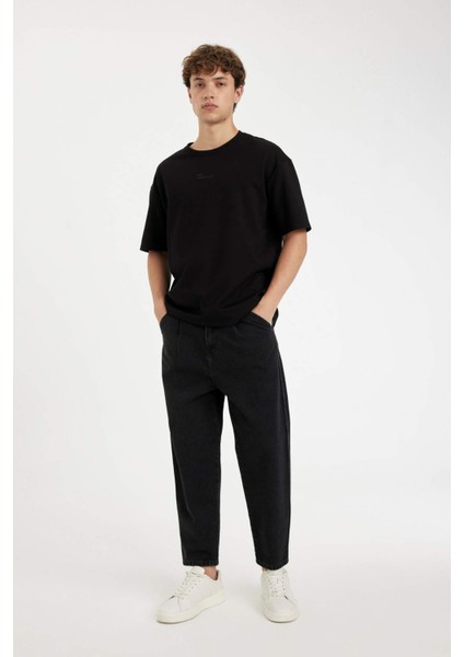 Comfort Regular Fit Rahat Kesim Bisiklet Yaka Ağır Kumaş Kısa Kollu Siyah Tişört C6140AX24AU