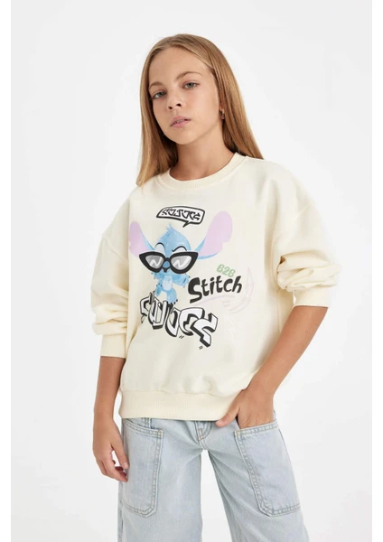 Kız Çocuk Disney Lilo & Stitch Relax Fit Bisiklet Yaka Sweatshirt C9516A824AU