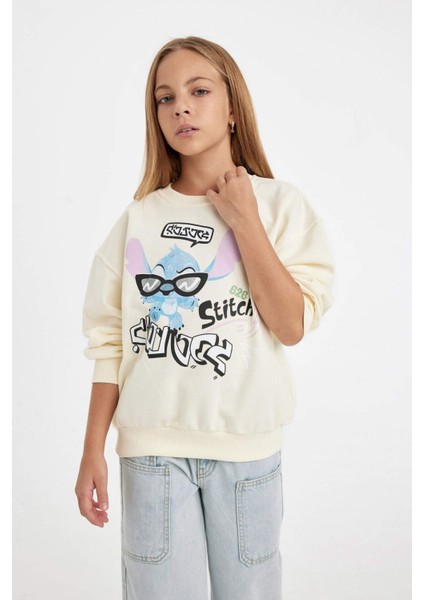 Kız Çocuk Disney Lilo & Stitch Relax Fit Bisiklet Yaka Sweatshirt C9516A824AU