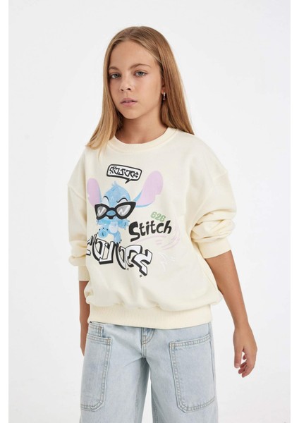 Kız Çocuk Disney Lilo & Stitch Relax Fit Bisiklet Yaka Sweatshirt C9516A824AU