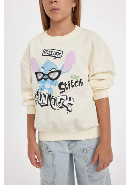 Kız Çocuk Disney Lilo & Stitch Relax Fit Bisiklet Yaka Sweatshirt C9516A824AU