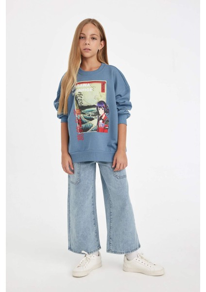 Kız Çocuk Hatsune Miku Relax Fit Bisiklet Yaka İçi Yumuşak Tüylü Sweatshirt D1120A824AU fiyatları
