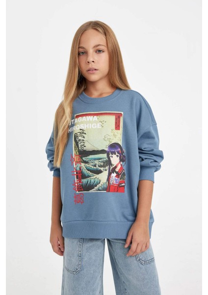 Kız Çocuk Hatsune Miku Relax Fit Bisiklet Yaka İçi Yumuşak Tüylü Sweatshirt D1120A824AU modelleri