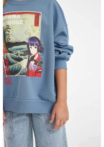 Kız Çocuk Hatsune Miku Relax Fit Bisiklet Yaka İçi Yumuşak Tüylü Sweatshirt D1120A824AU indirimleri