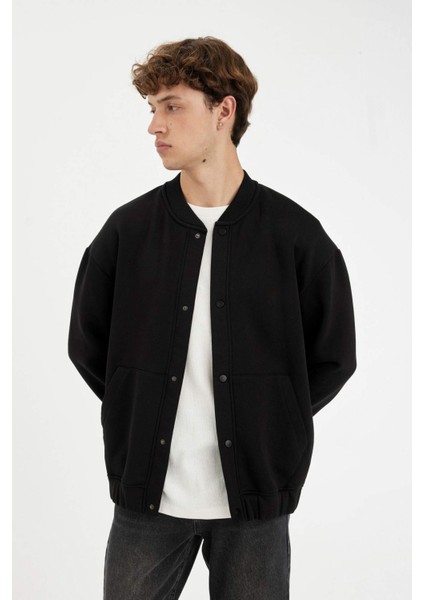 Boxy Fit Kolej Yaka Çıtçıtlı Çift Cepli Mevsimlik İçi Yumuşak Tüylü Bomber Hırka C7058AX24AU modelleri