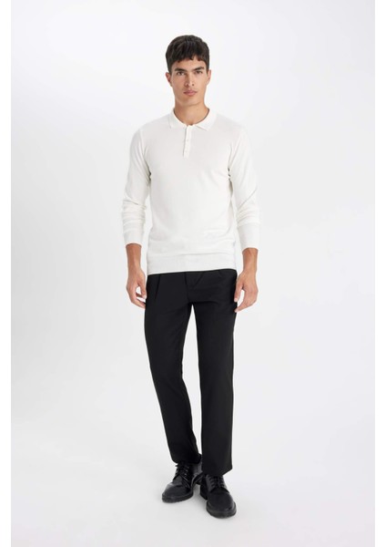 Standart Fit Normal Kesim Polo Yaka Yumuşak Dokulu Premium Triko Kazak D0454AX24AU fiyatları