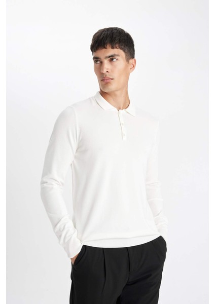 Standart Fit Normal Kesim Polo Yaka Yumuşak Dokulu Premium Triko Kazak D0454AX24AU fırsatları