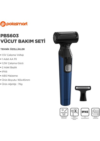 Lacivert PBS603 2 In 1 Erkek Vücut Bakım Seti Lacivert 2 Yıl Yok 1 - 3 Sakal Kuru Pilli
