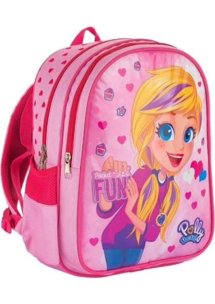 Beyaz Polly Pocket Kız Çocuk Pembe Simli Okul ve Günlük Sırt Çantası Tekstil Günlük Sırt Çantası Ha