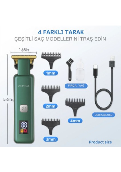 Islak ve Kuru Turbo Serisi Dijital Şarj Göstergeli Pro Saç Sakal Vucut Kıl Kesme Makinesi 1 Yıl Saç