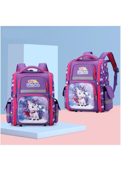 Suya Dayanıklı Unicorn Ortopedik Kolej Çantası Back To School Tekstil Kumaş Unicorn Hayır Mor Tek E