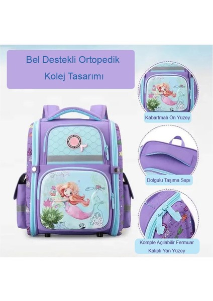 Suya Dayanıklı Unicorn Ortopedik Kolej Çantası Back To School Tekstil Kumaş Unicorn Hayır Mor Tek E