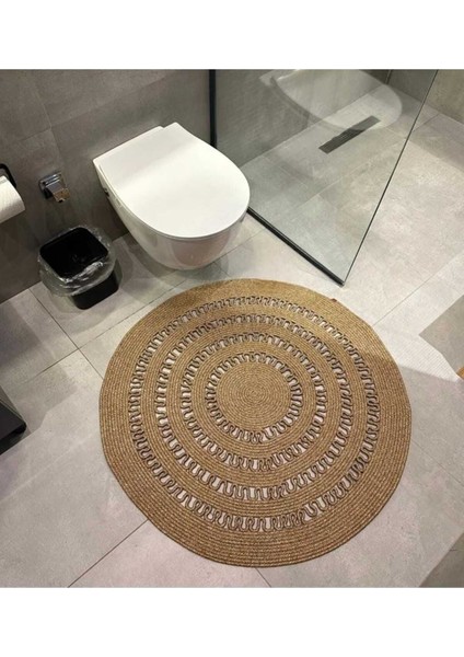 Mola Serisi Jüt Hasır Görünümlü Desenli Modern El Örgüsü Daire Halı Kilim modelleri