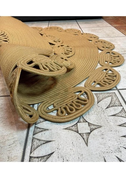Jüt Hasır El Örgüsü Halı Kilim Yıkanabilir Çift Taraflı Yuvarlak