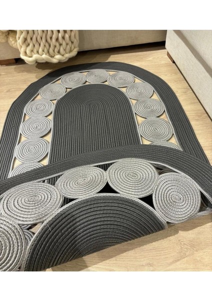 Jüt Hasır El Örgüsü Halı Kilim Yıkanabilir Çift Taraflı Oval