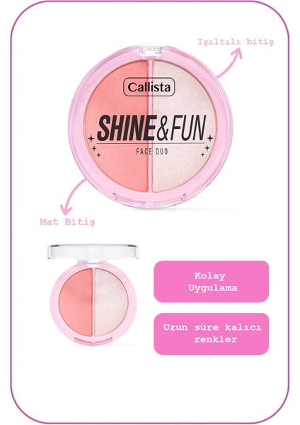 Callista Shine & Fun Face Duo Allık & Aydınlatıcı Paleti 110 Party Gang