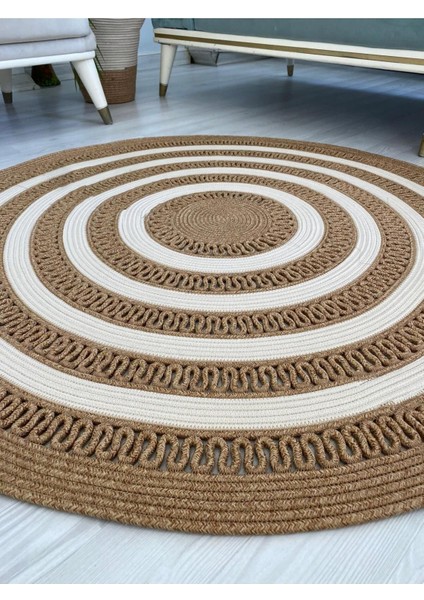Mola Serisi Jüt,hasır Görünümlü,desenli Moderin El Örgüsü,halı,kilim Hasır,krem Rengi