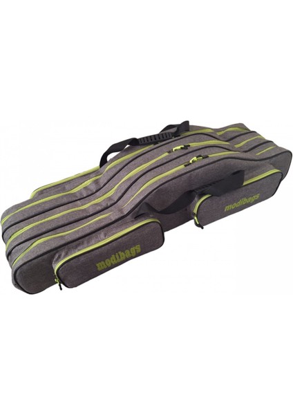 120 cm Koyu Gri Olta Kamış Çantası 3 Göz ve 4 Cep ile Ekipmanlarınızı Düzenleyin