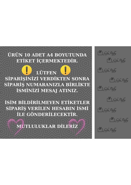 Isme Özel 10'Lu Çeyiz Kutusu Sticker Seti - Kırmızı Gül Desenli