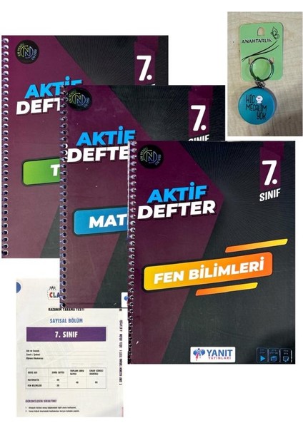 Yanıt Yayınları 7. Sınıf Aktif Defter Türkçe - Aktif Defter Matematk - Aktif Defter Fen Bilimleri + Deneme - Açacaklı Anahtarlık