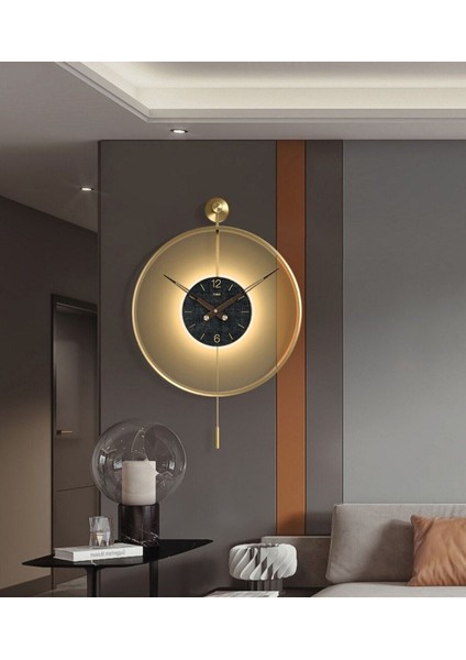 (Büyük Boy - 50*75 cm)Metal Timelles Gold (Pilli LED ) Siyah Göbek - (Quartz Mekanizmalı) Modern Metal Duvar Sa modelleri