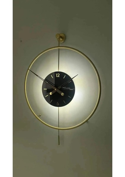 (Büyük Boy - 50*75 cm)Metal Timelles Gold (Pilli LED ) Siyah Göbek - (Quartz Mekanizmalı) Modern Metal Duvar Sa fırsatları